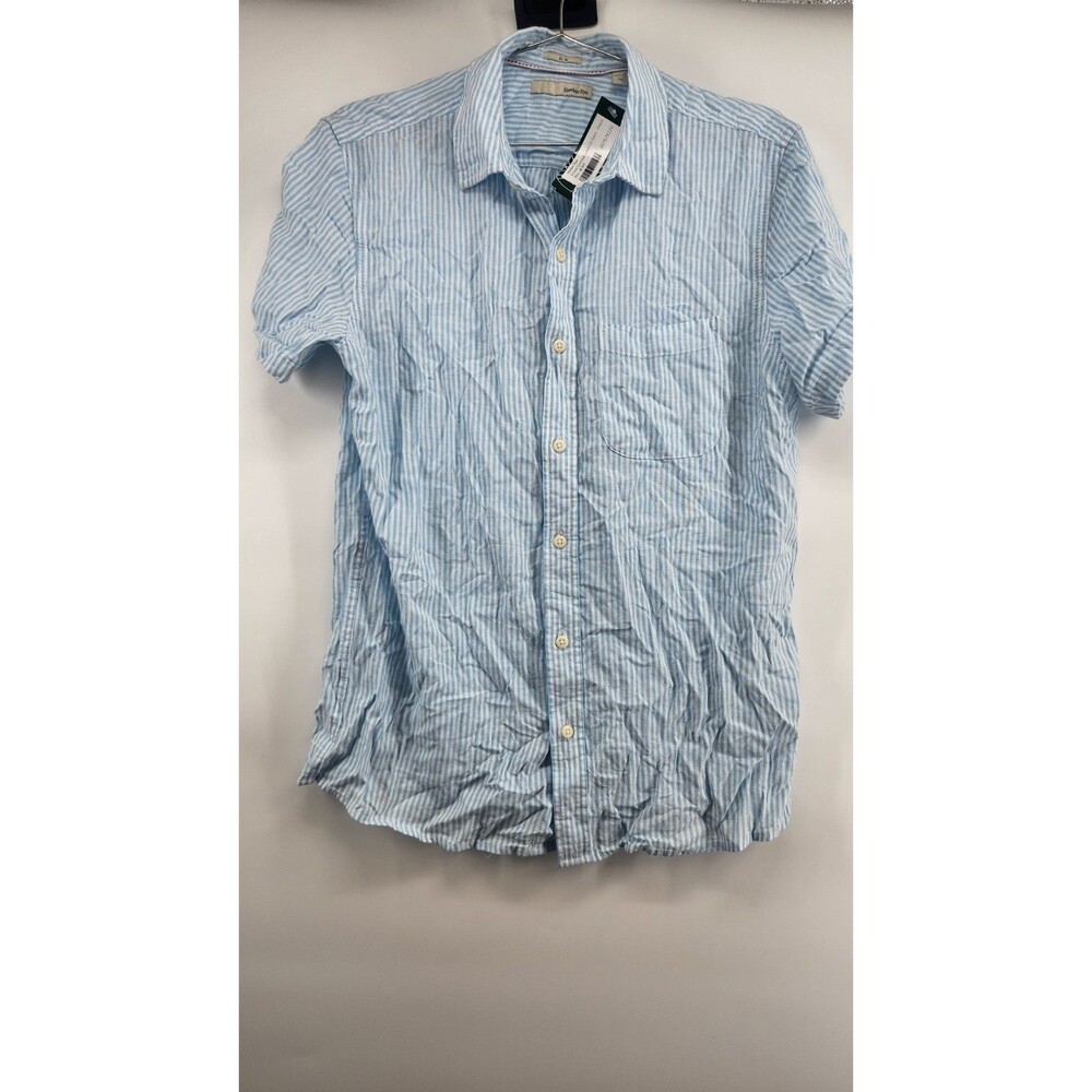 Hawker Rye Men's Blue Short Striped Essential Linen Short Sleeve Shirt NWT‎